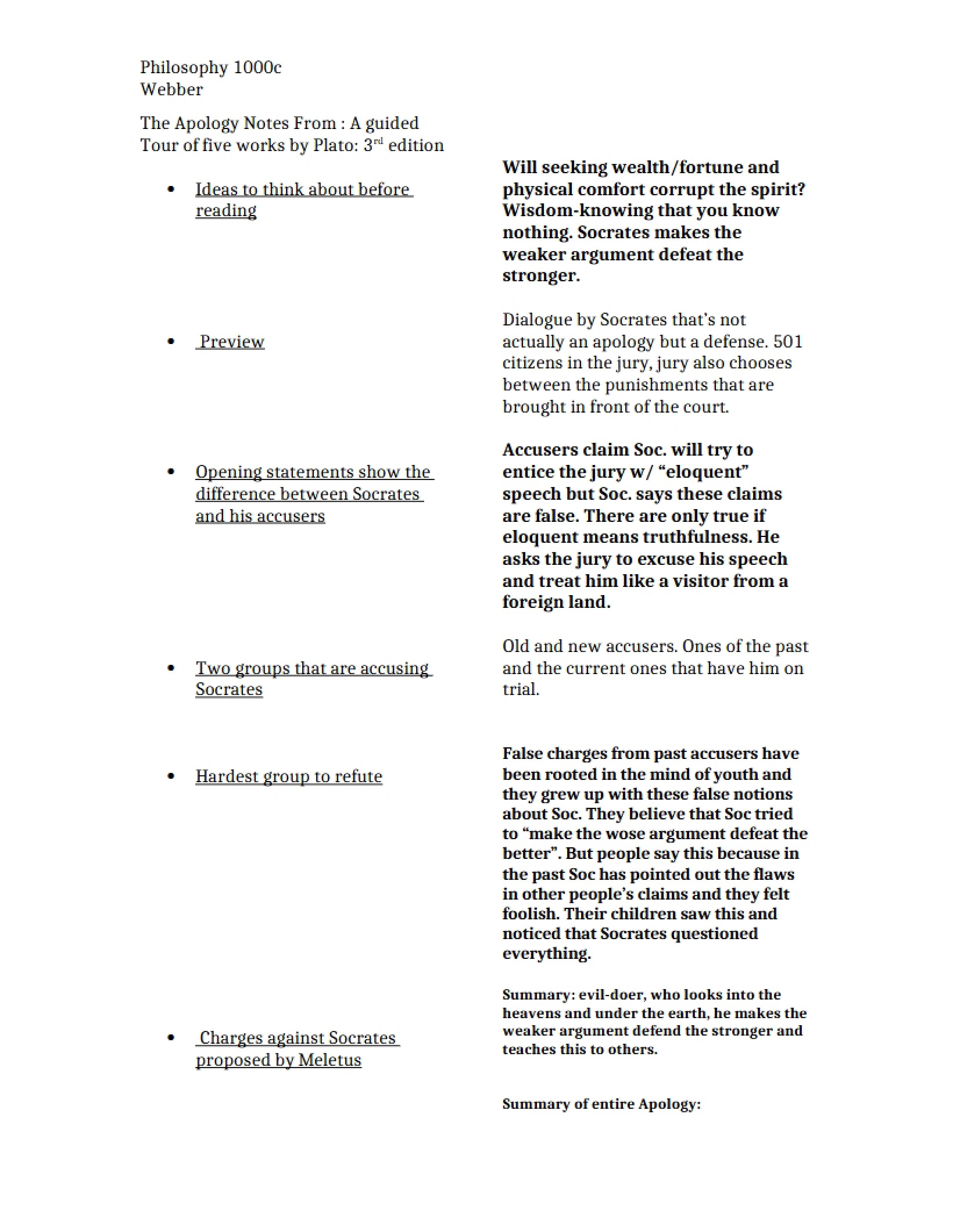 Notes on The Apology