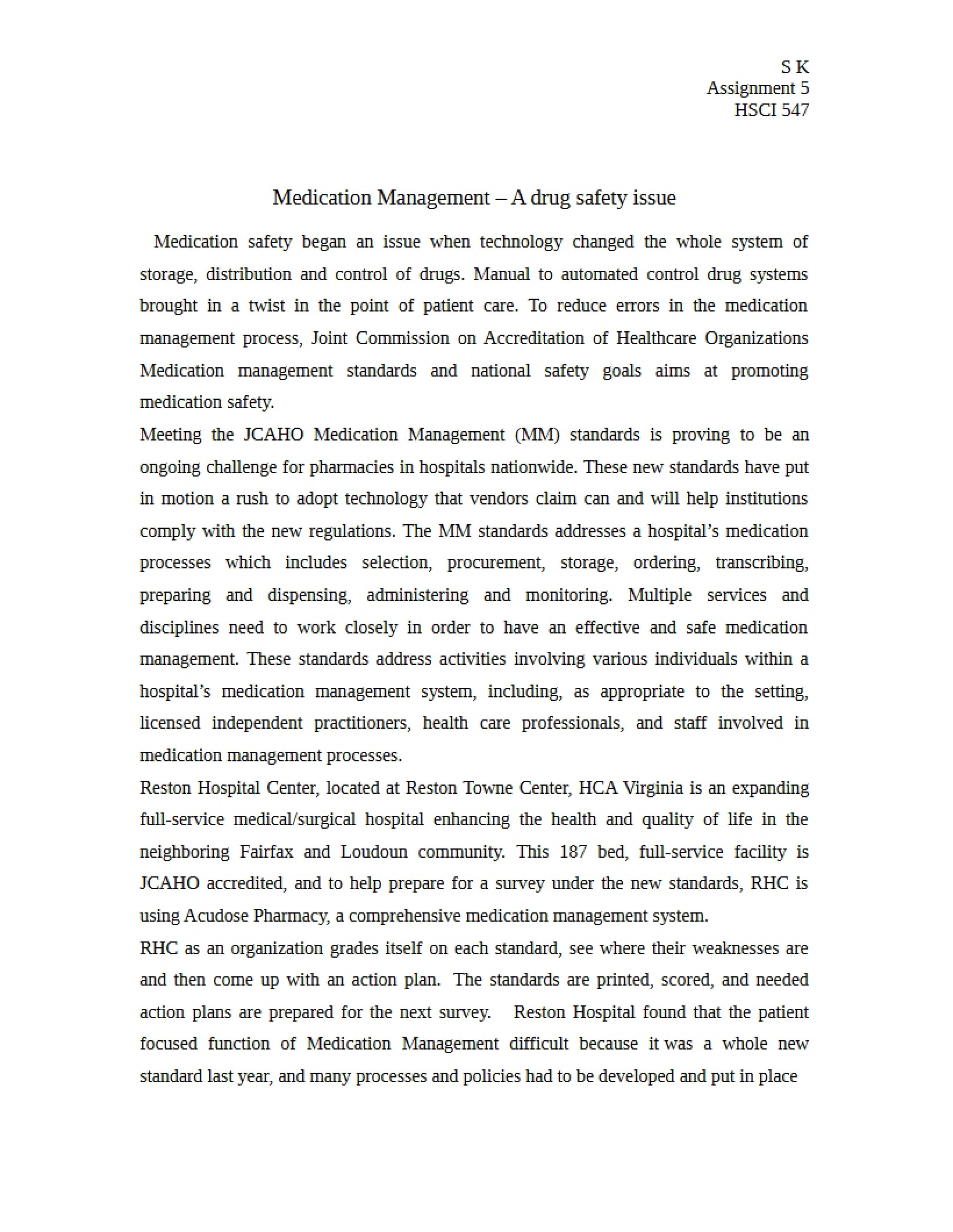 Drug Safety Issues in Medication Management