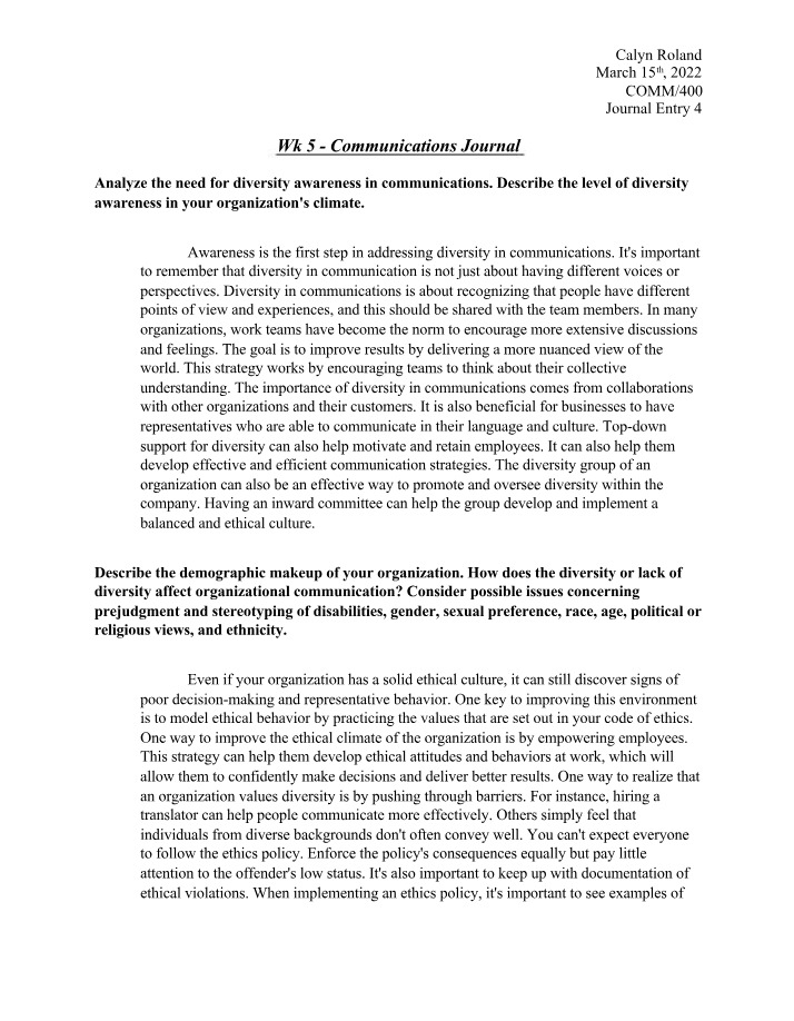 Journal Entry 4 - The Importance of Diversity in Communications