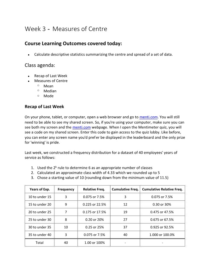 RAPP5004 Week 3 Notes - Measures of Centre