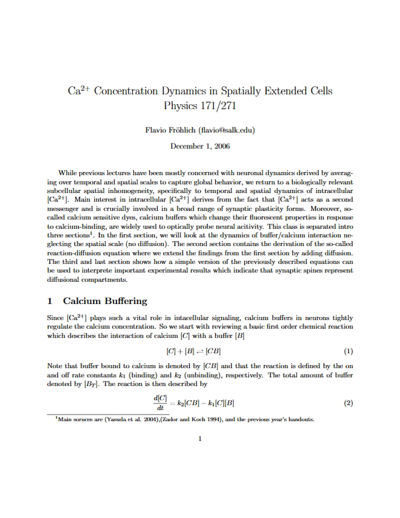 Calcium Level Dynamics in Neurons