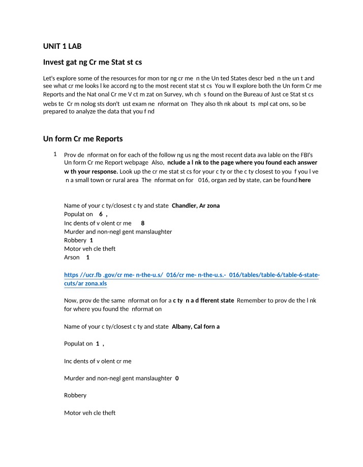 Lab on Uniform Crime Reports and National Crime Victimization Survey