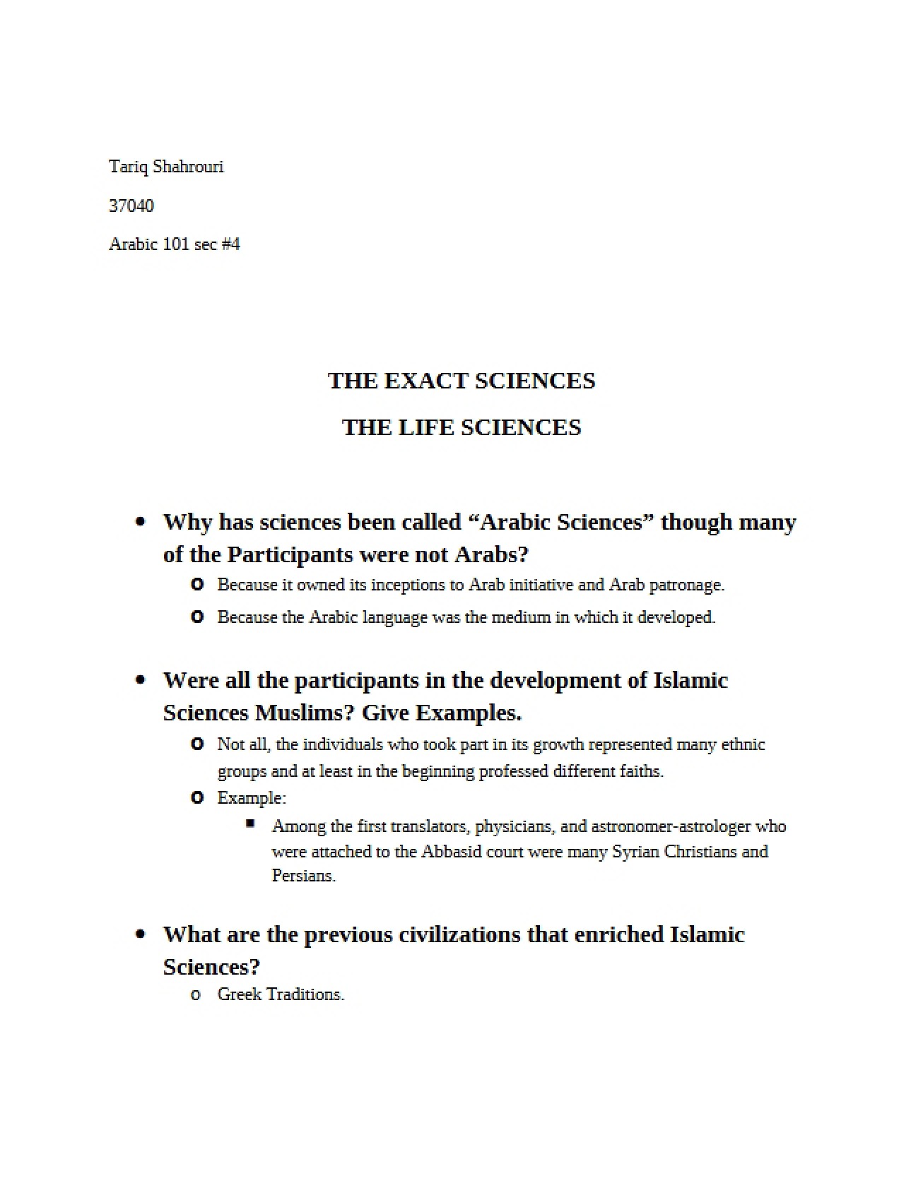 Introduction to the Exact Sciences