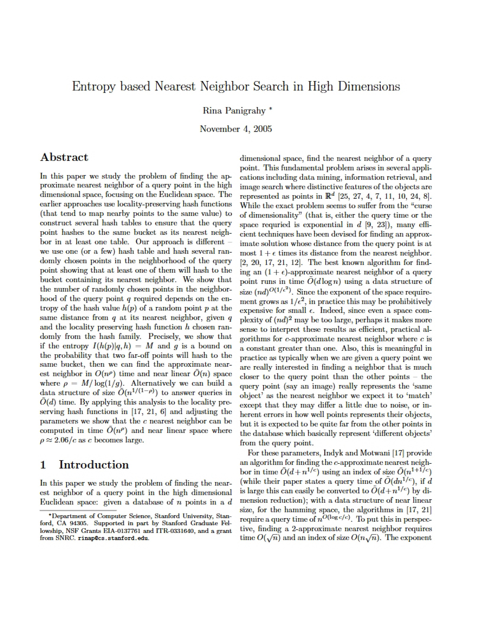 Nearest Neighbor Based on Entropy