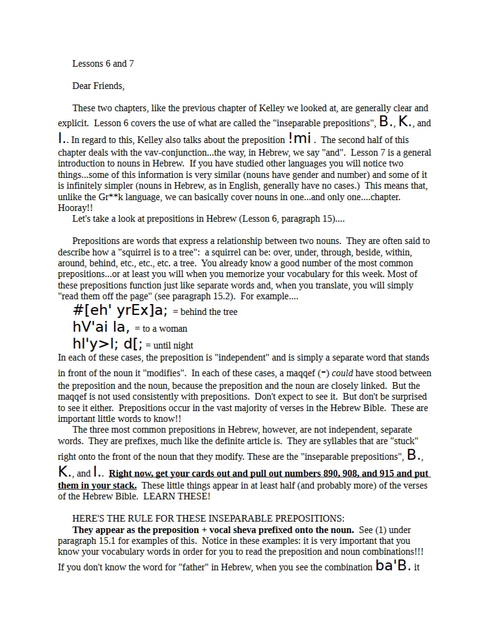 Hebrew I Study Guide