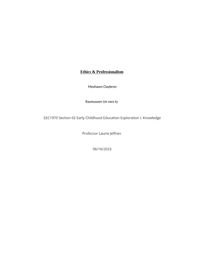 Notes on Ethics and Professionalism