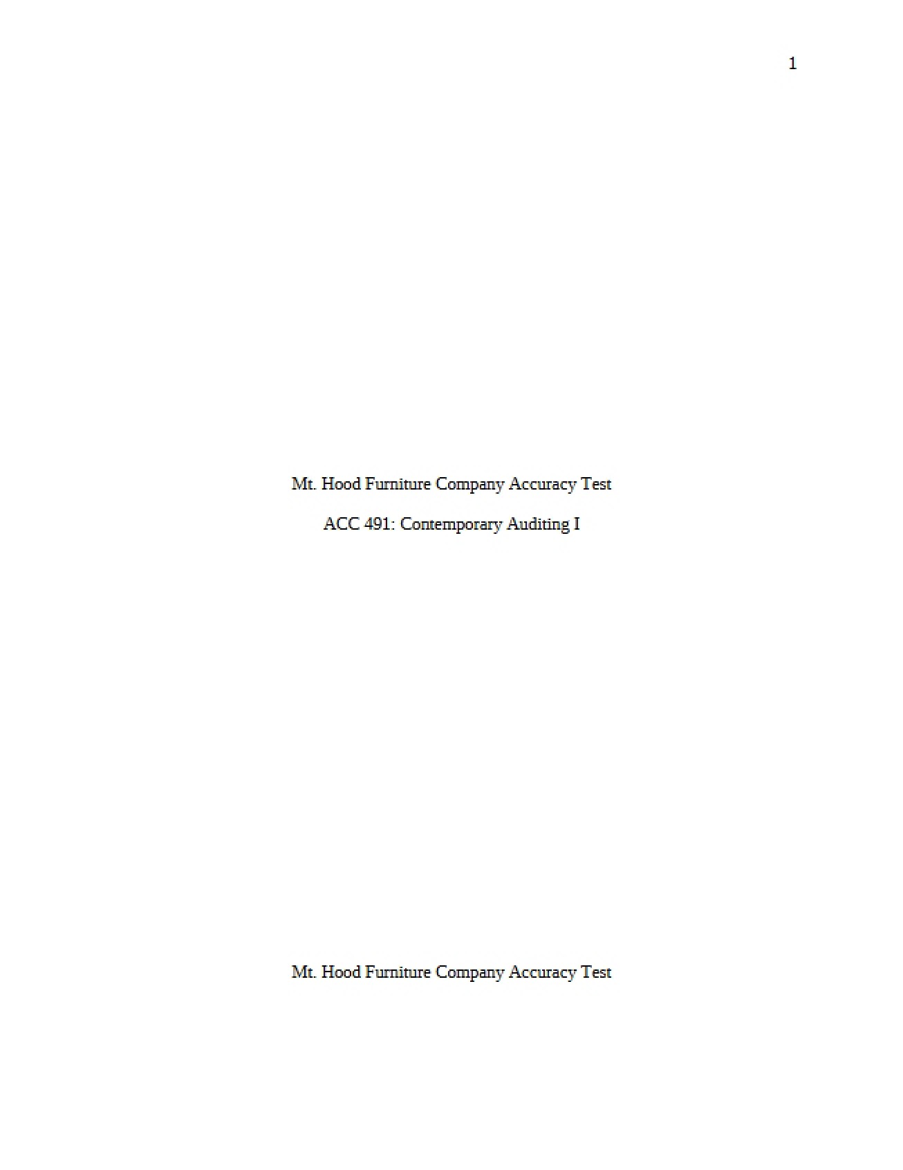 Accuracy Test for Mt. Hood Furniture Company