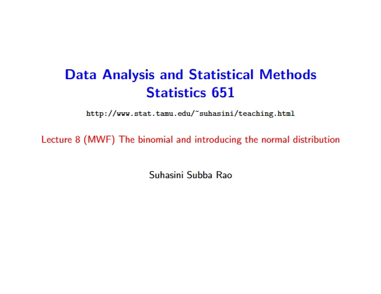 Lecture 8 (MWF)