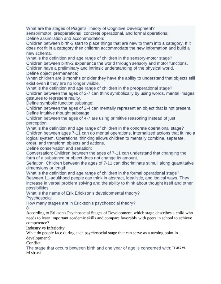 Developmental Theories - Piaget and Erikson