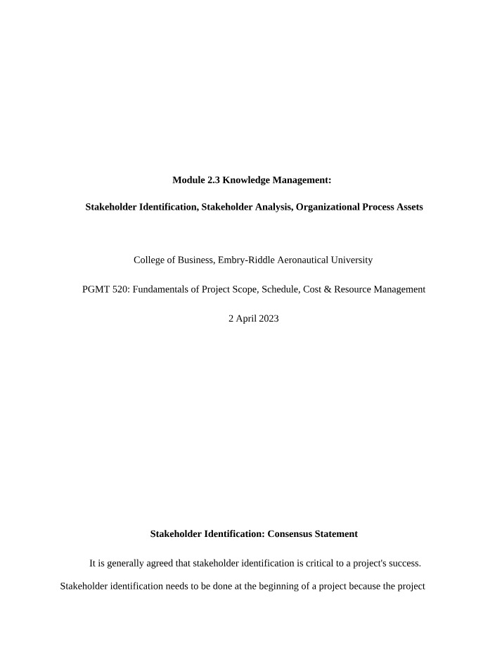 Key Factors for Stakeholder Identification and Analysis