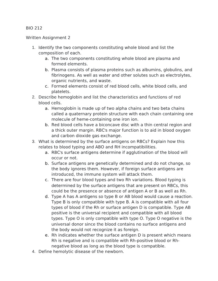 Written Assignment 2 for BIO 212