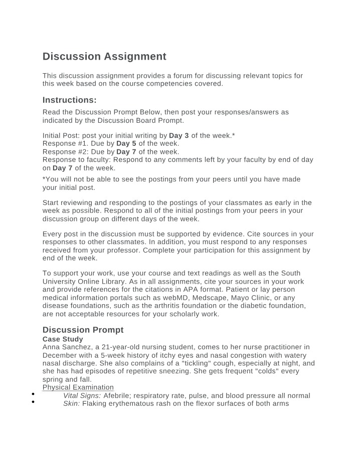 Case Study Analysis - Allergic Rhinitis Discussion Assignment