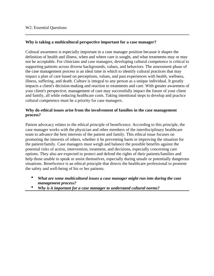 Essential Questions for W2