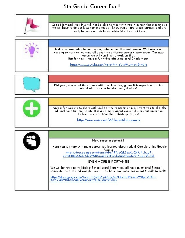 Distance Learning Career Lesson - Grade 5