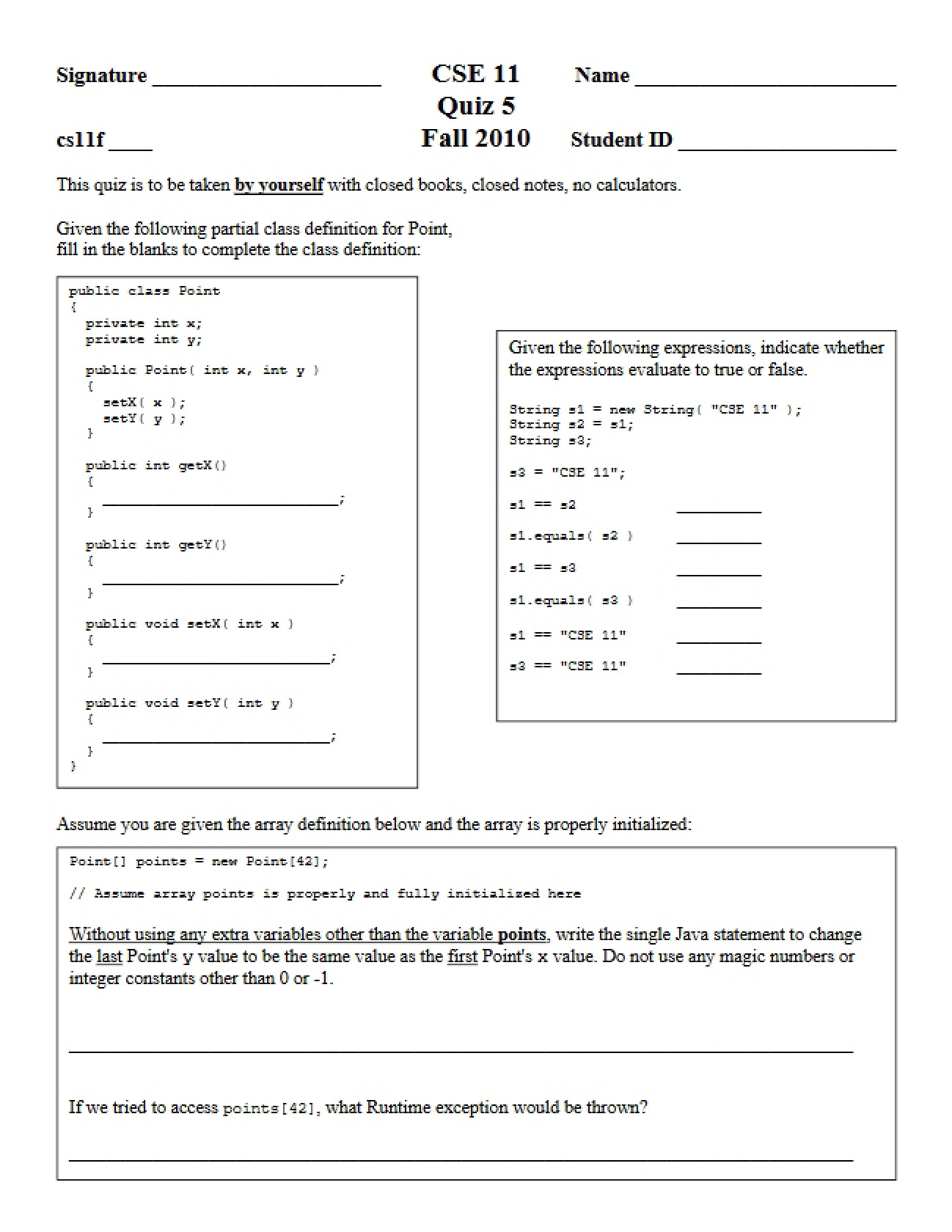 Object-Oriented Programming Evaluation: Fifth Quiz
