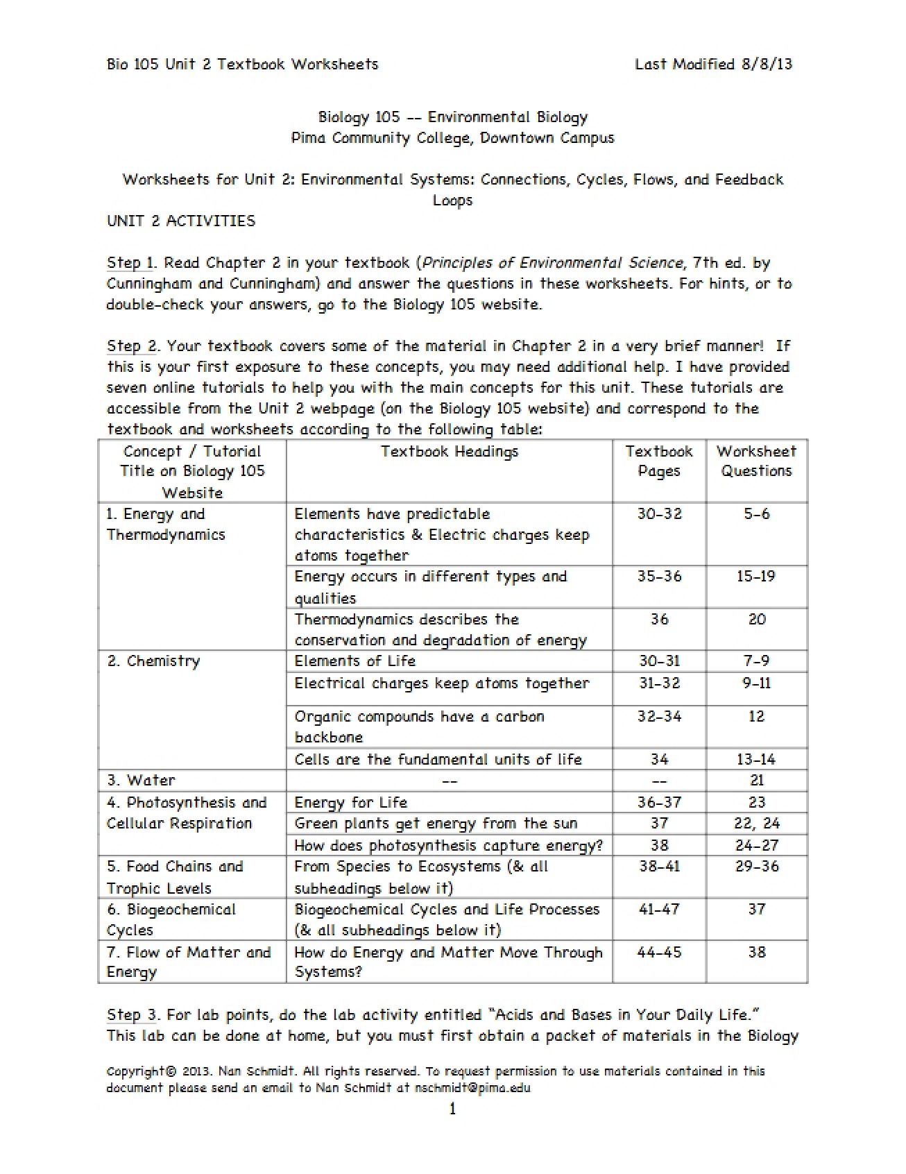 Worksheets for the Second Unit