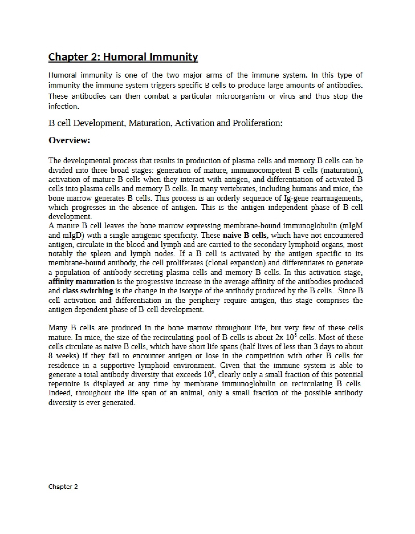 Chapter 2 Notes Humoral Immunity