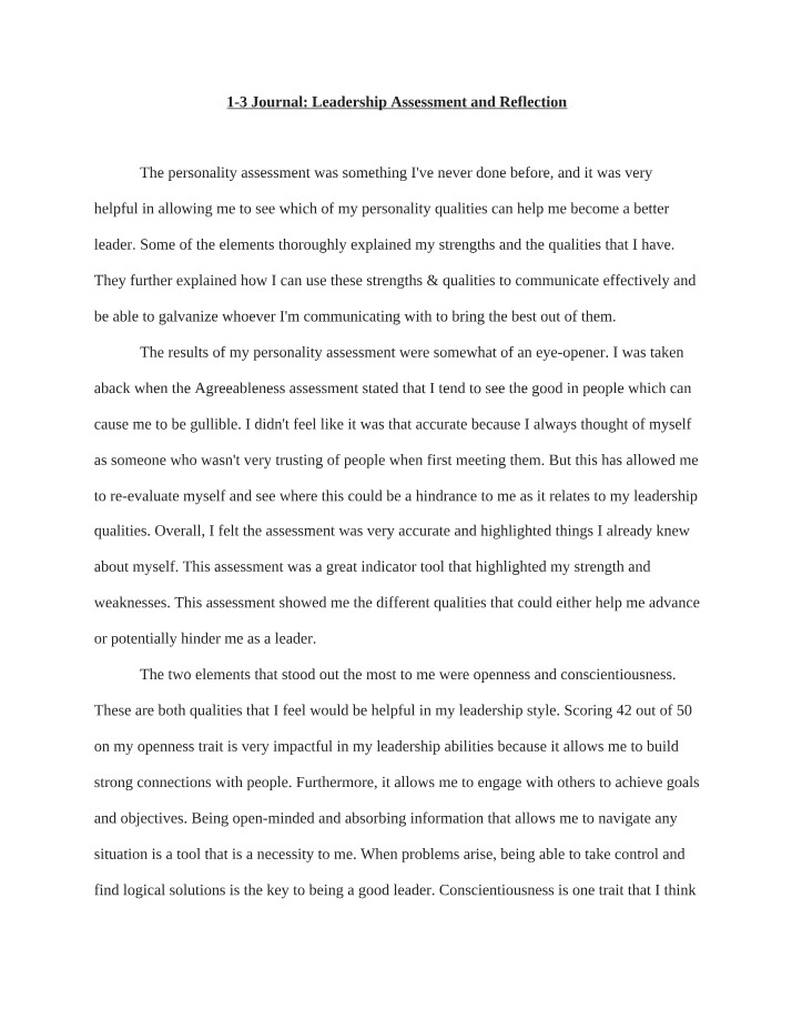 1-3 Leadership Reflection and Assessment