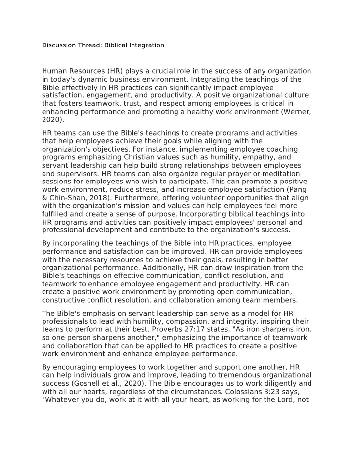 Biblical Integration Discussion Thread Analysis