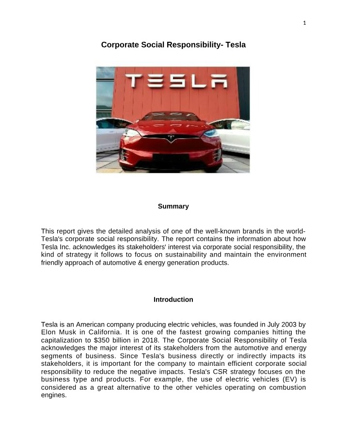 Focus on Tesla's Corporate Social Responsibility