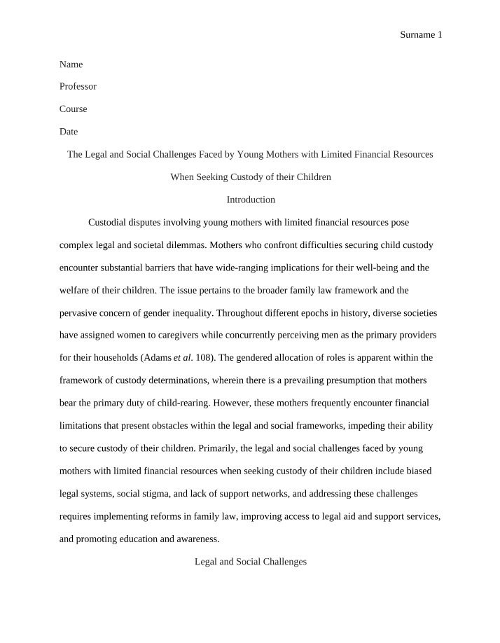 Young Mothers in Custody - Legal and Social Challenges