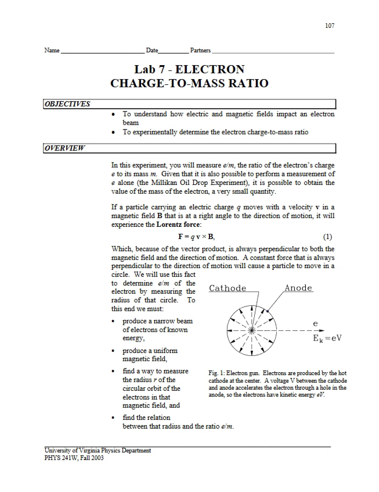 Ratio of Electron Charge to Mass