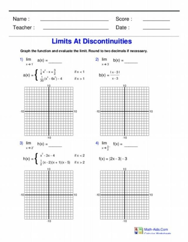 Worksheet on Limits at Discontinuities