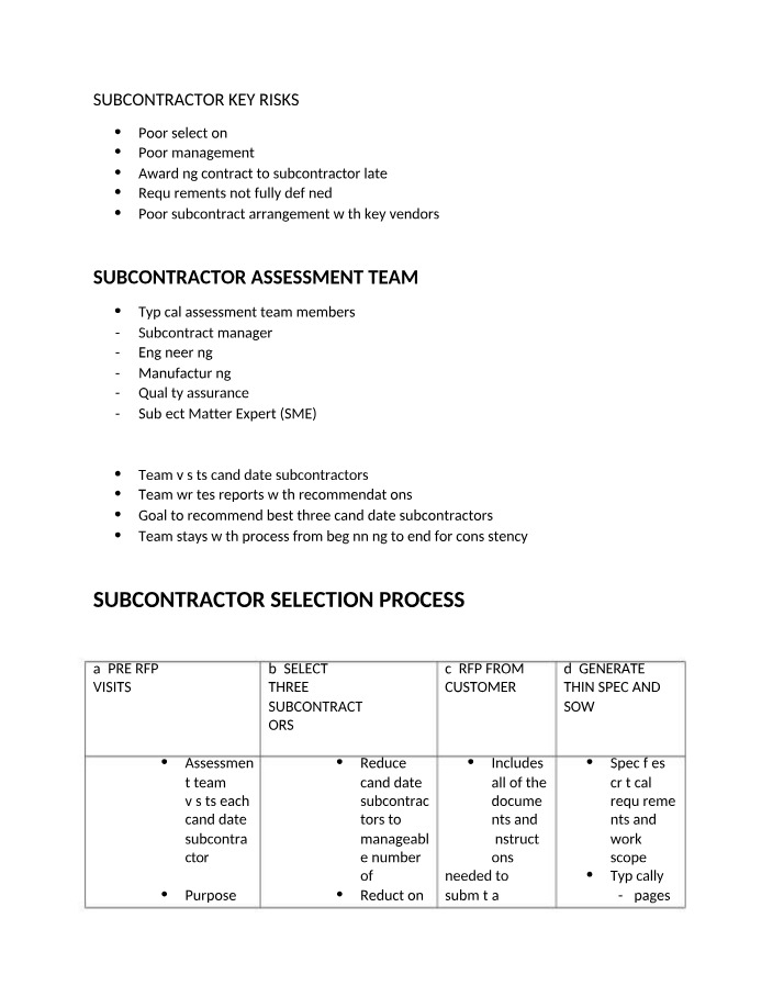 Subcontractor Selection Process - Risks and Assessment