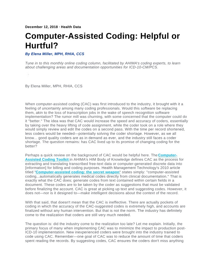 Impact of Computer-Assisted Coding on Coders