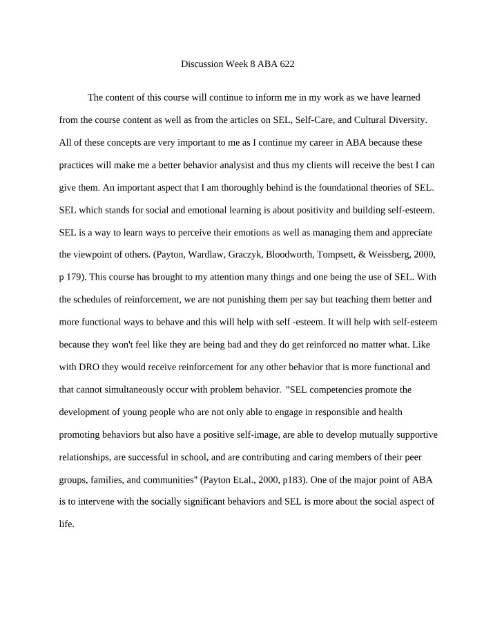 ABA 622 Week 8 Discussion