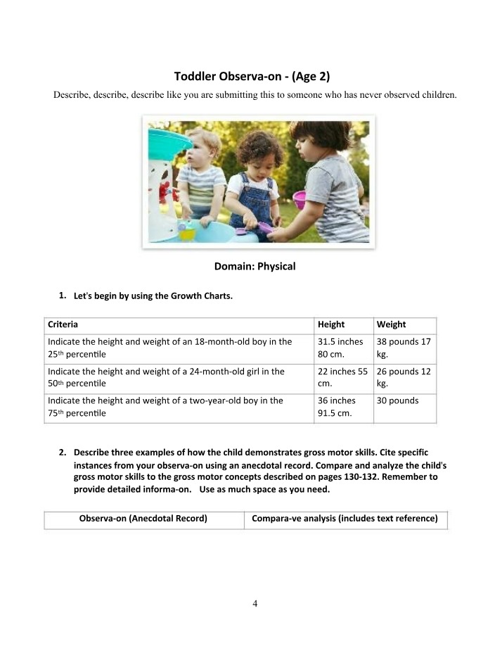 Toddler Growth - Height and Weight Percentiles and Observations