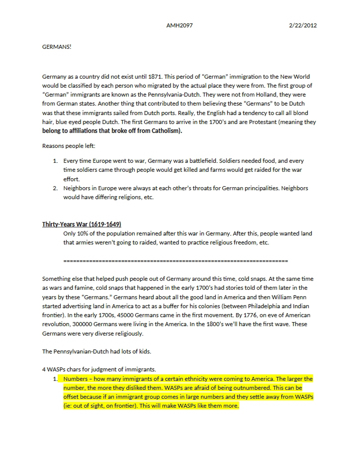 Notational Summaries of Course Content
