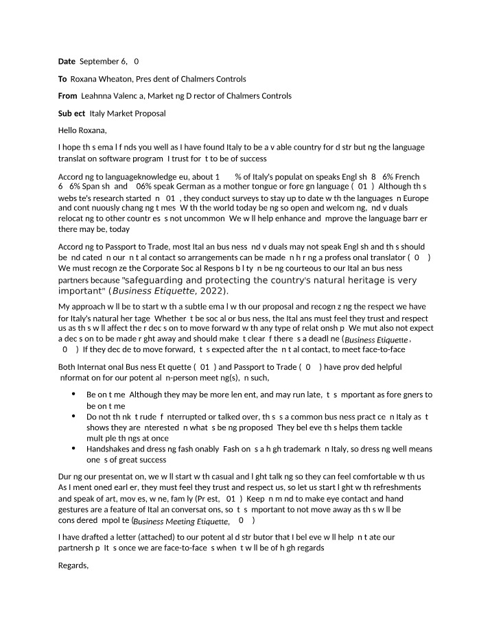 Market Proposal for Italy