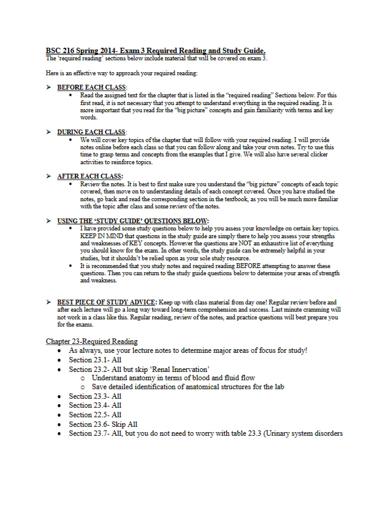 Study Guide and Readings for Exam 3
