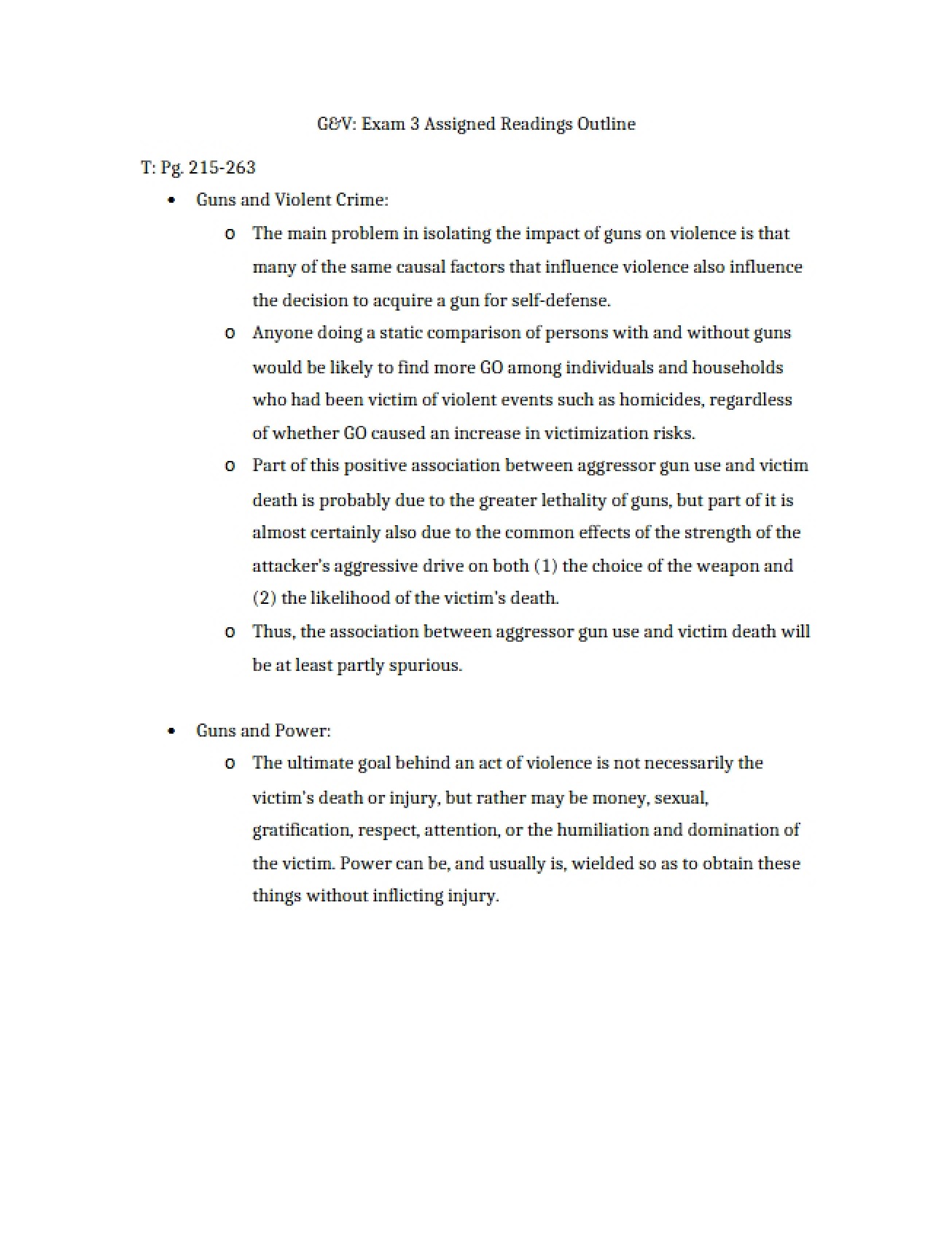 Outline of Assigned Readings for Exam 3
