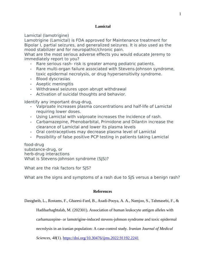 Serious Adverse Effects of Lamictal (Lamotrigine)
