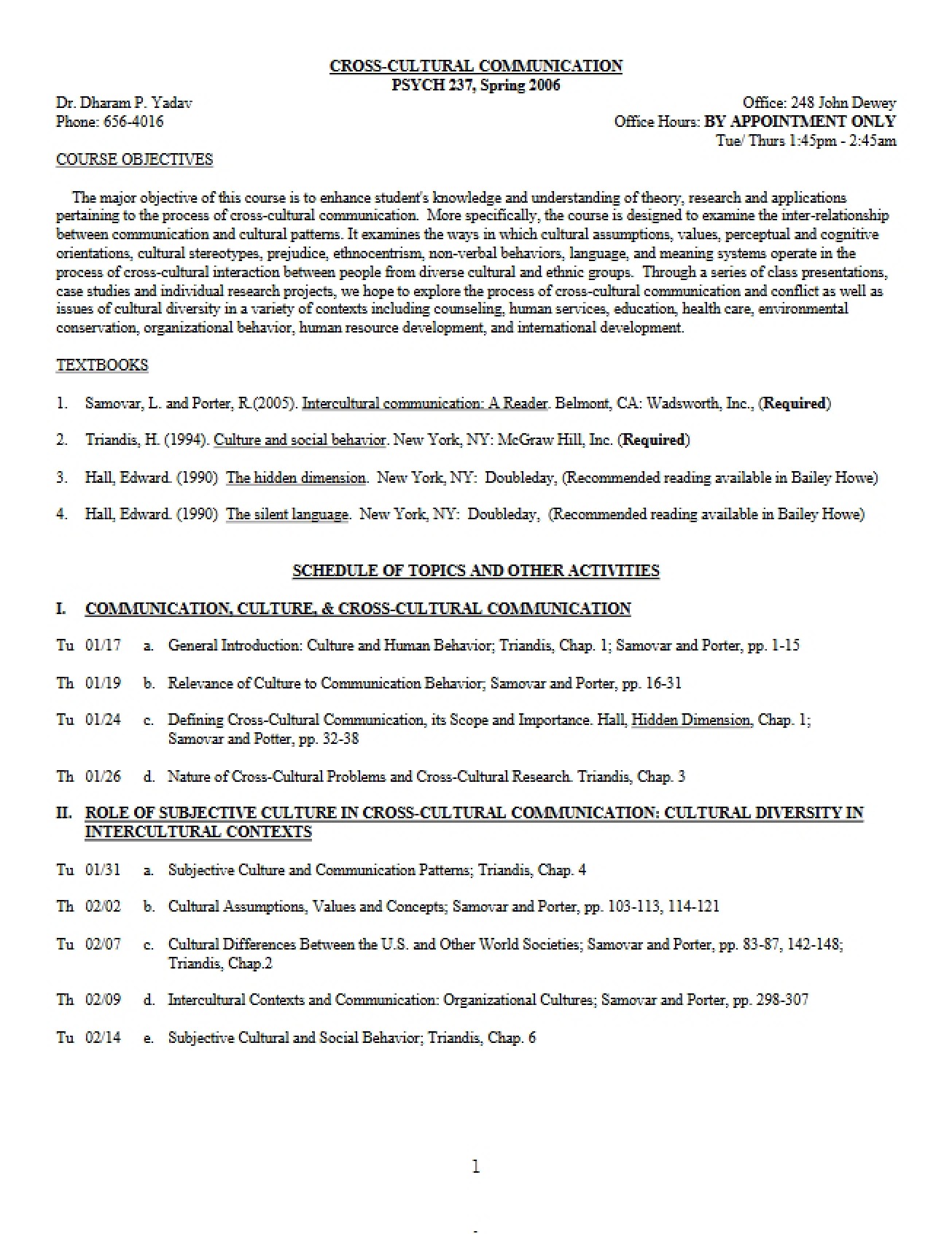 Course Outline Cross-Cultural Communication