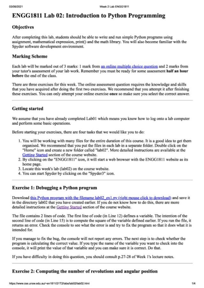 ENGG1811 Lab 02 - Python Programming