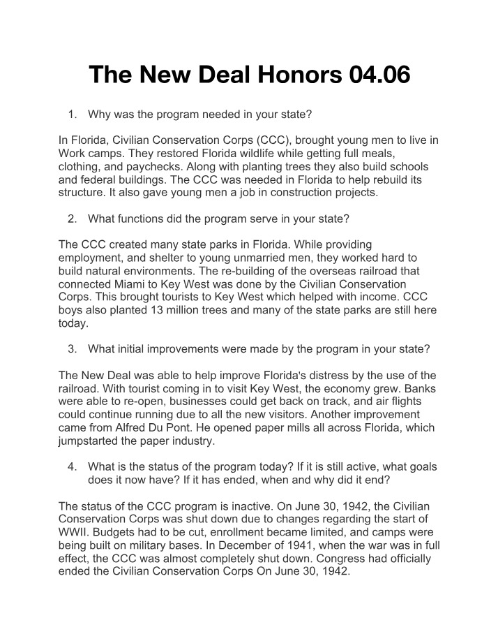 The New Deal in Florida - The Civilian Conservation Corps (CCC)