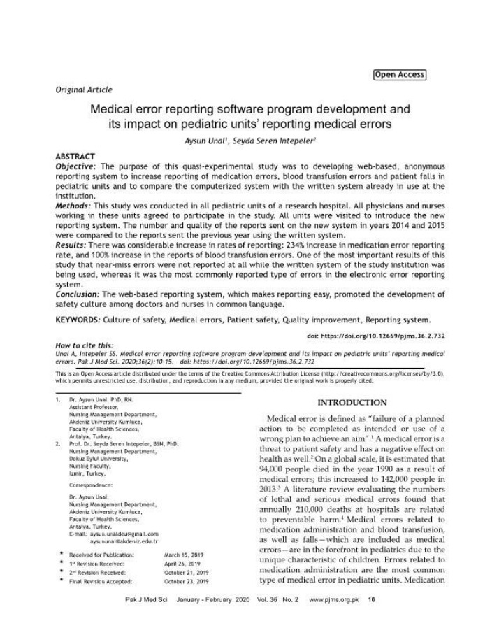 Impact of Medical Error Reporting Software on Pediatric Units