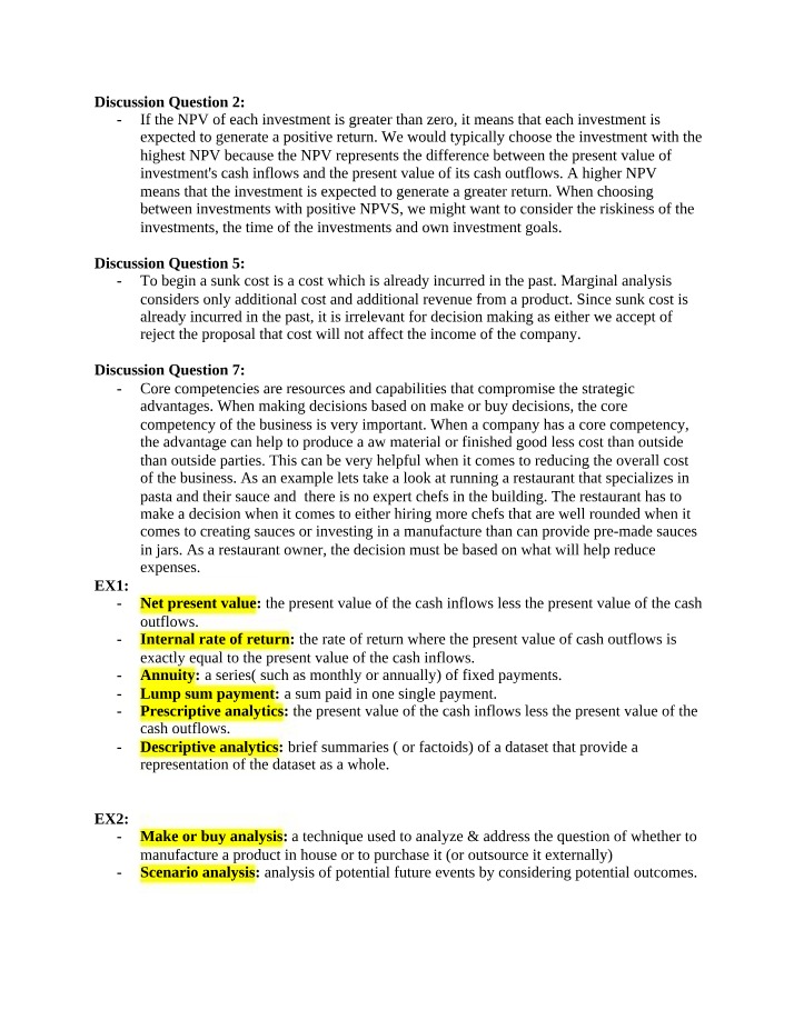 Choosing Investments with Positive NPVs - Discussion Questions and Examples