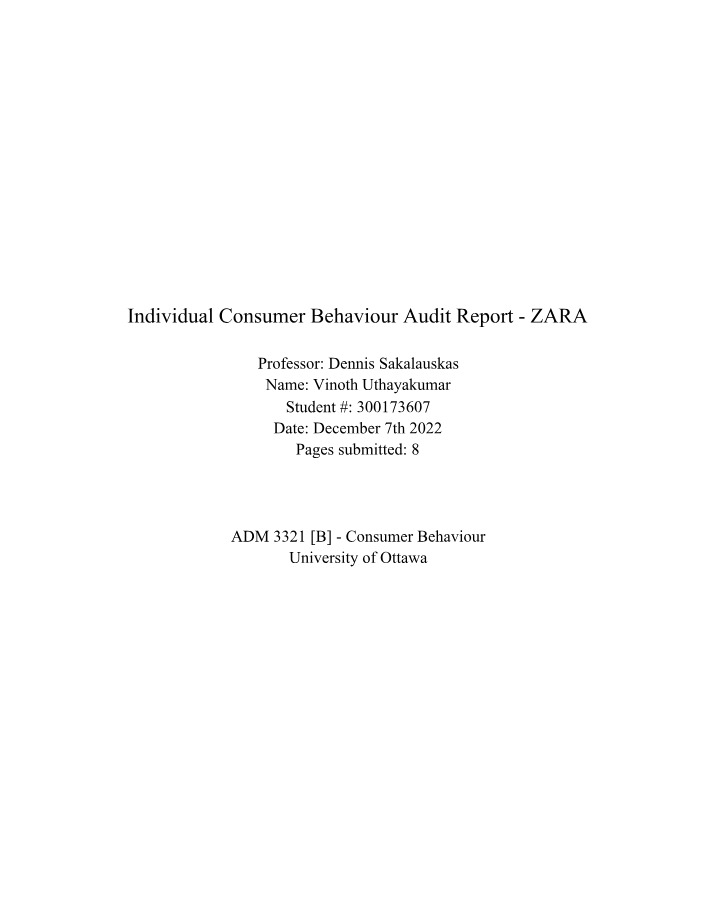 ZARA Audit Report on Consumer Behaviour