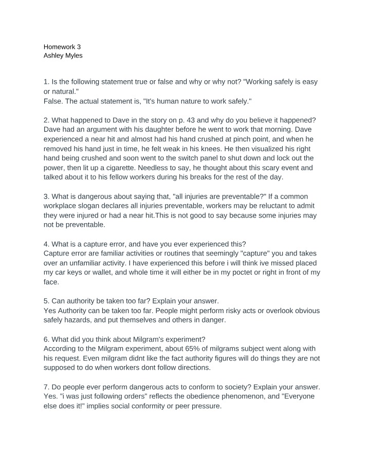 Workplace Safety - Lessons from Milgram and Dave