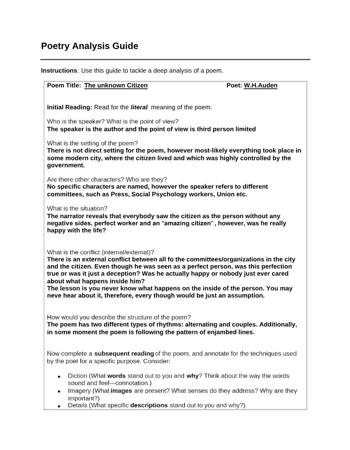 Poetry Analysis Guide for The Unknown Citizen