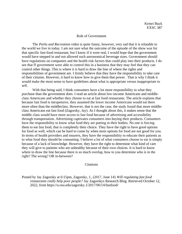Impact of Government Regulations on Fast Food Consumers