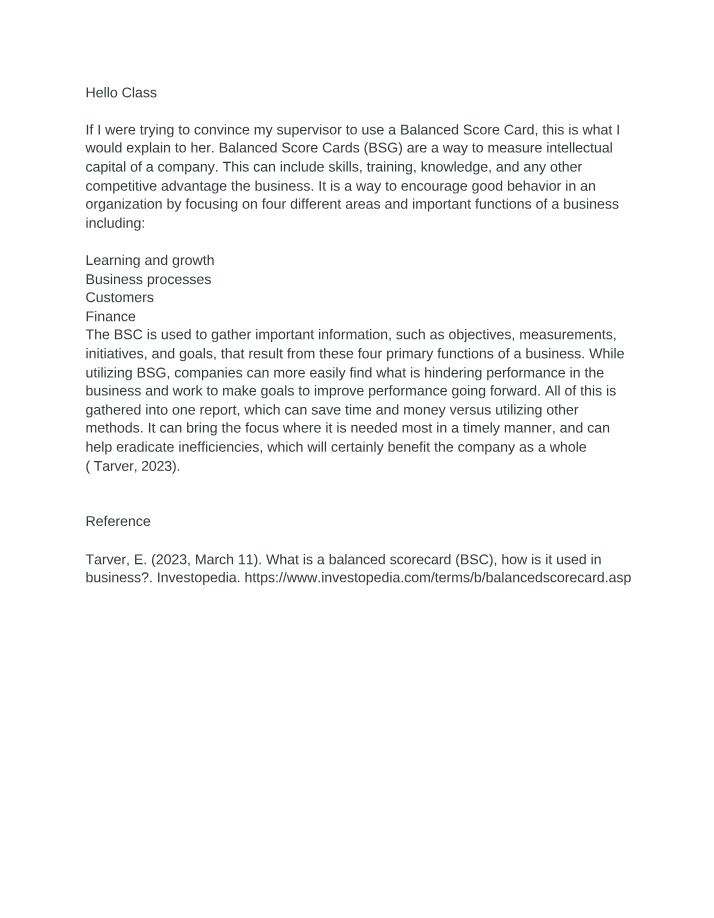Balanced Scorecard - An Explanation