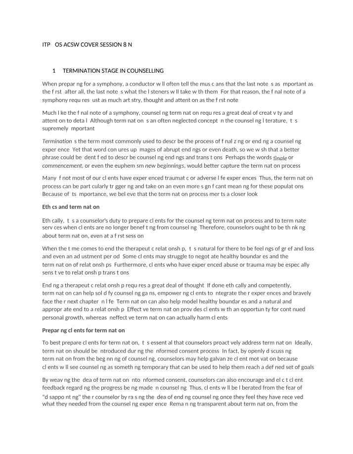 Ethical Considerations in Counseling Termination