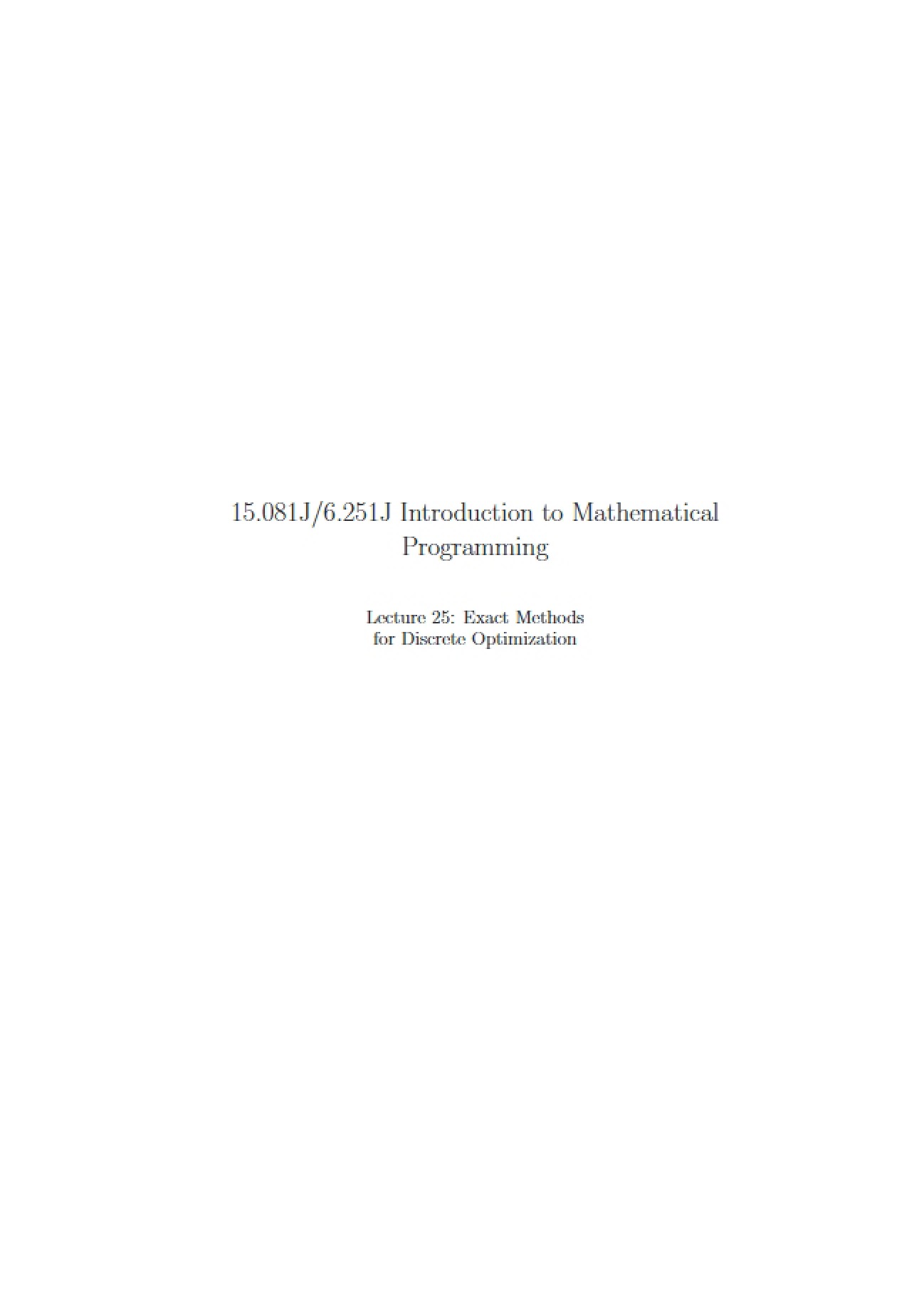Discrete Optimization Exact Methods