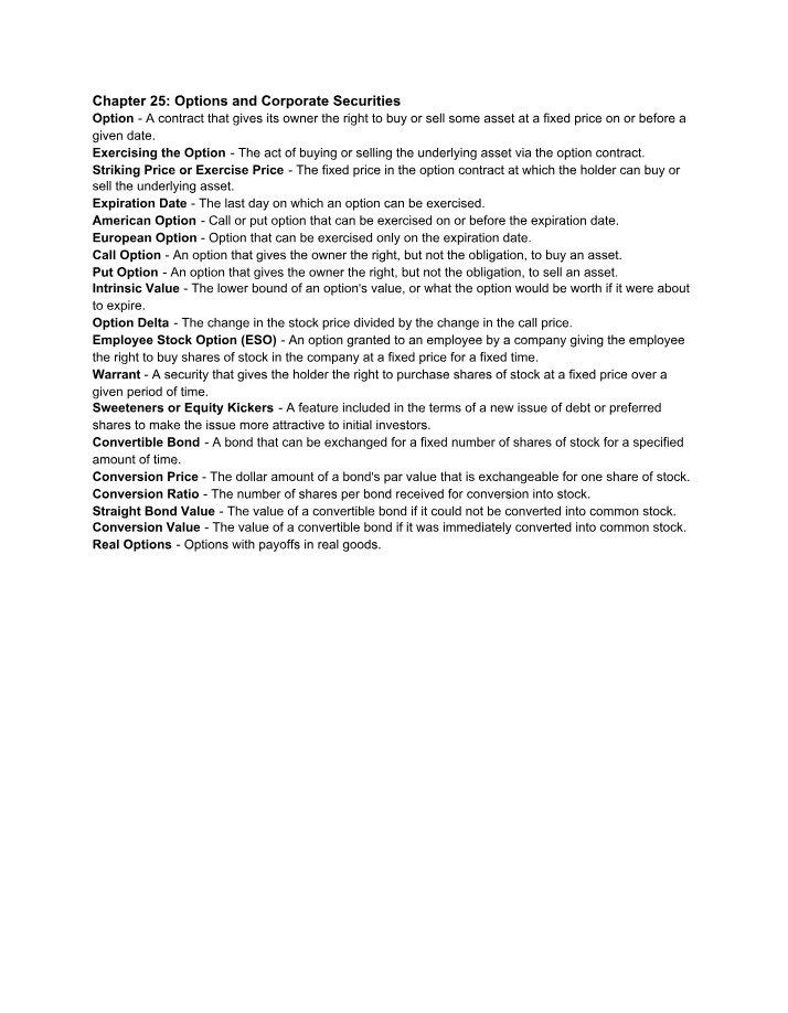 Options and Corporate Securities - Chapter 25
