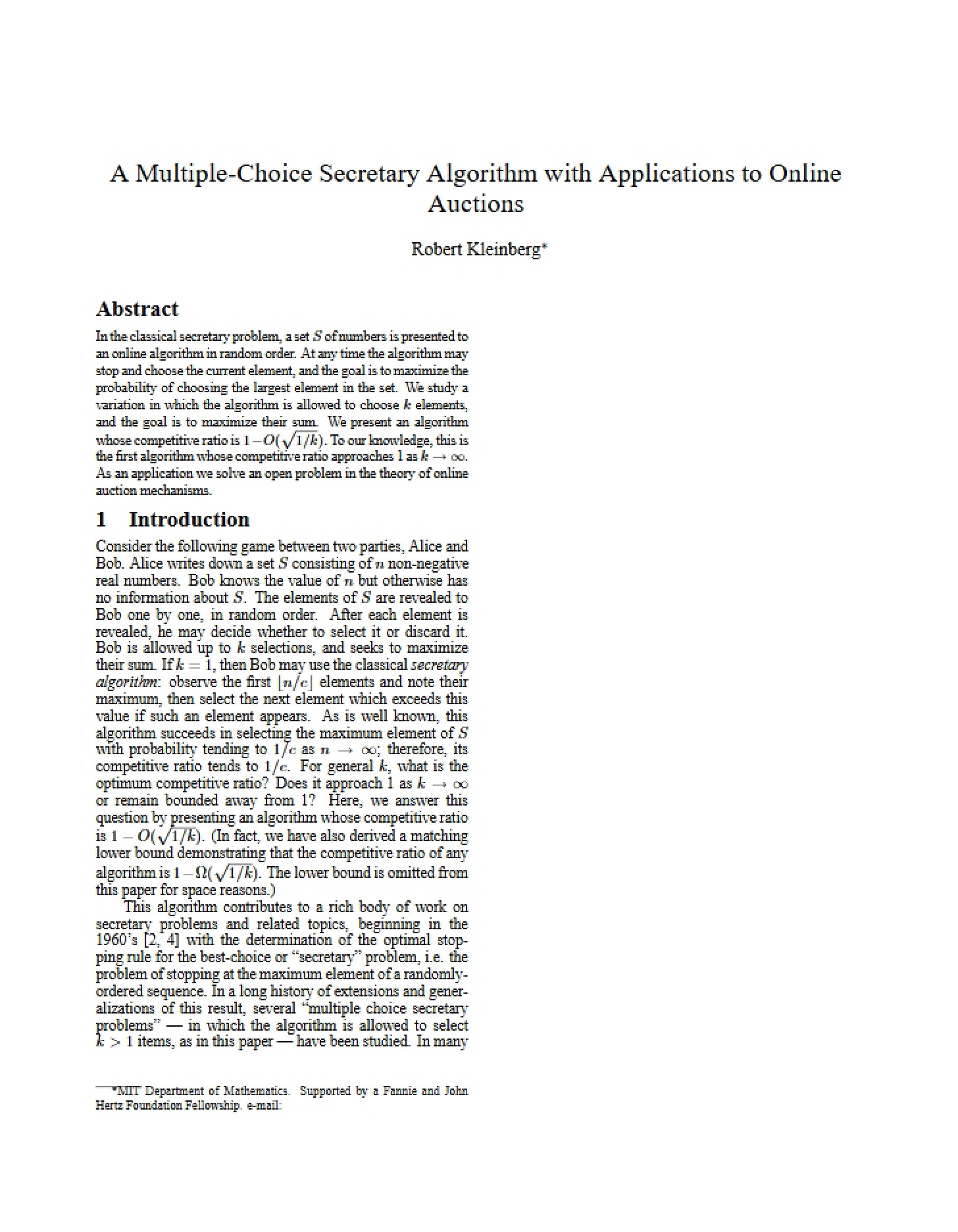 Secretary Algorithm (Multiple-Choice)
